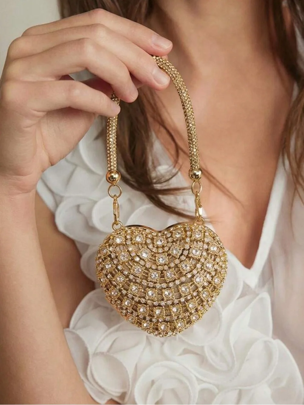 Gold Heart Crystal Evening Bag